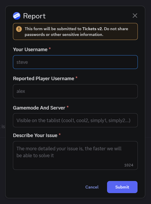 Report a player form
